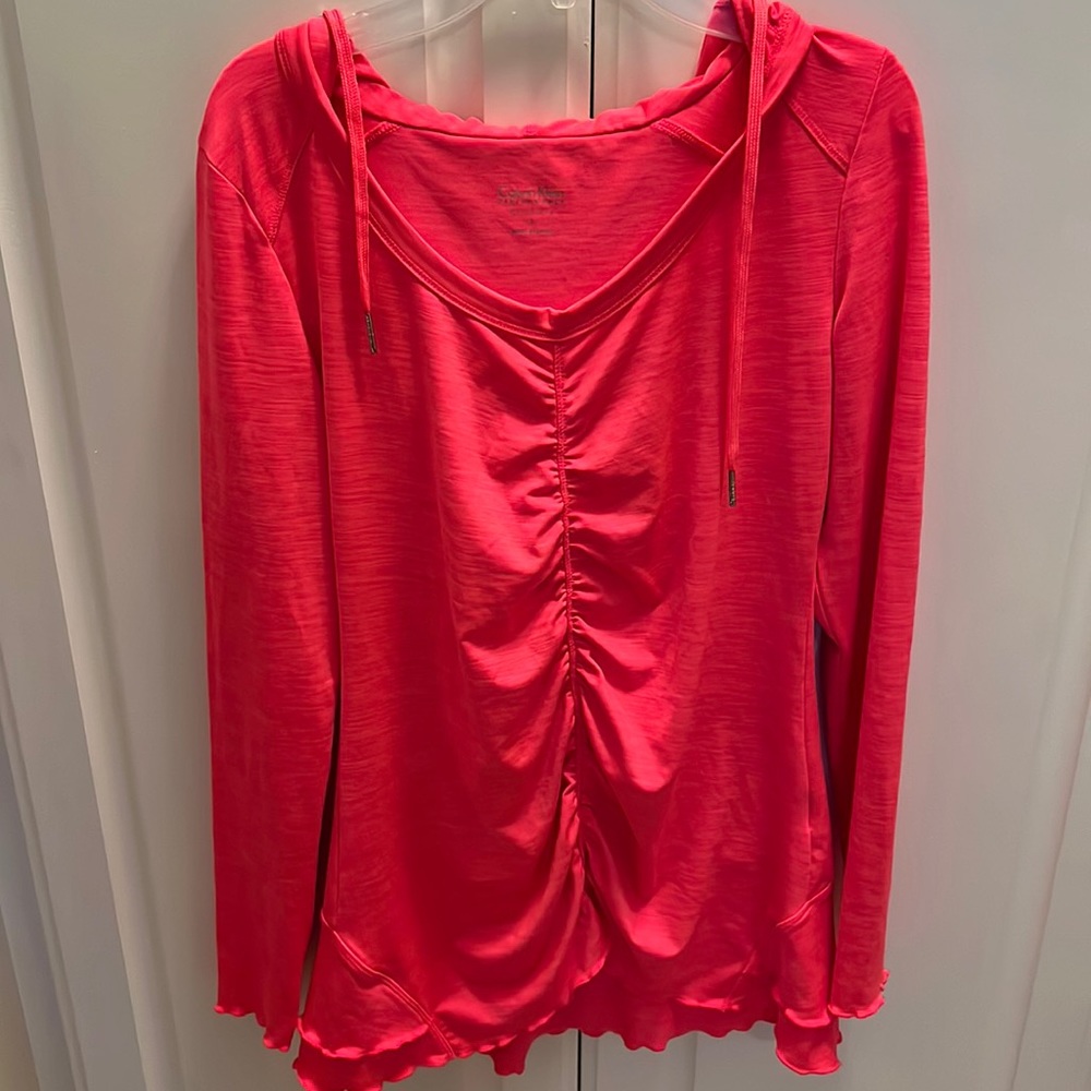 Calvin Klein Performance Quick Dry Hooded Long Sleeve Shirt Pink Size Small